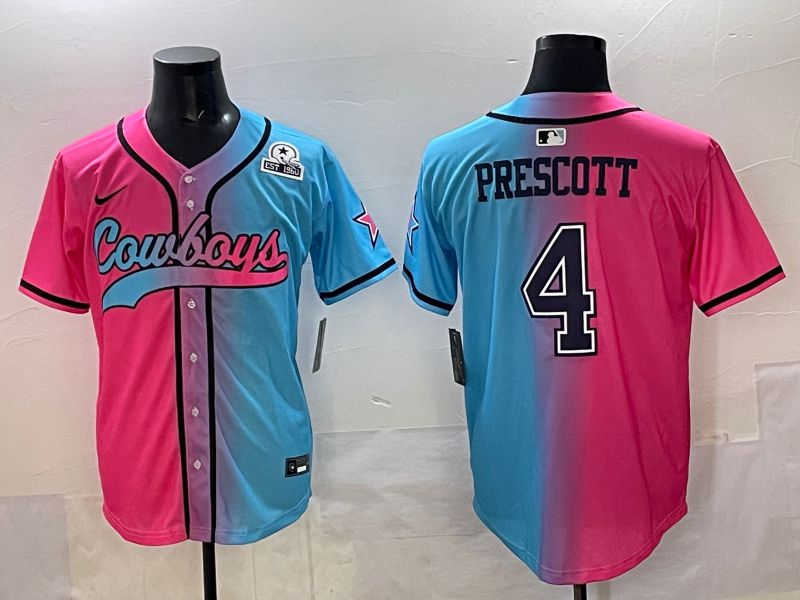 Men 2025 Dallas Cowboys #4 Prescott Blue pink Nike Limited NFL Jersey style 006->nfl hats->Sports Caps